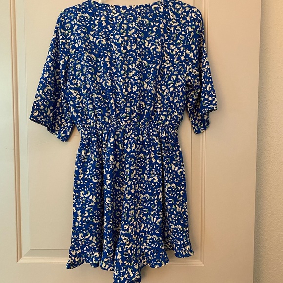 Blue and White Romper with Front Tie - Picture 3 of 6